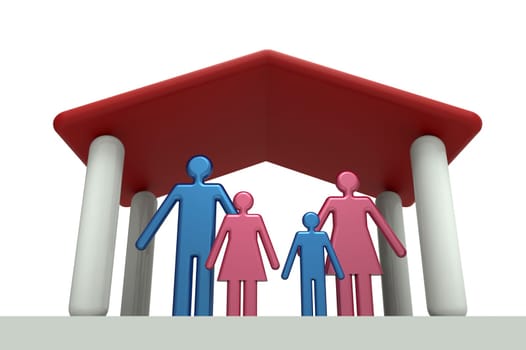 Family house, Protection of family, isolated on white render