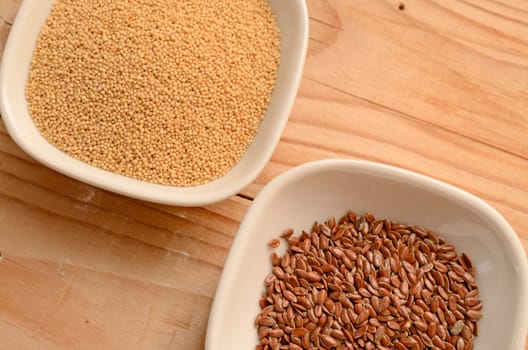Amaranth and flaxseed in a ceramic bowl