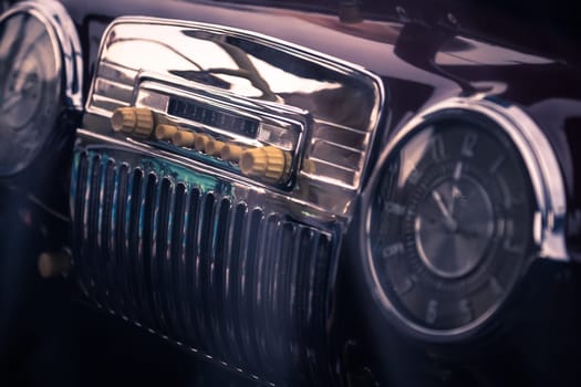 Radio in interior of old vintage automobile
