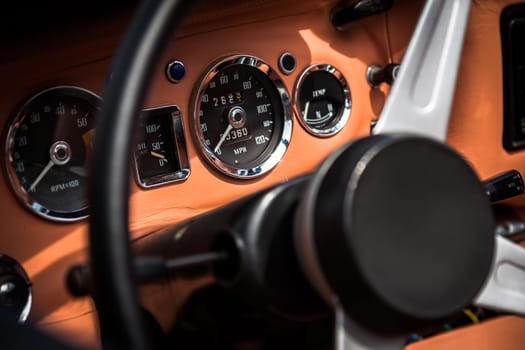 Dashboard in interior of retro automobile