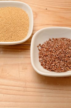 Amaranth and flaxseed in a ceramic bowl