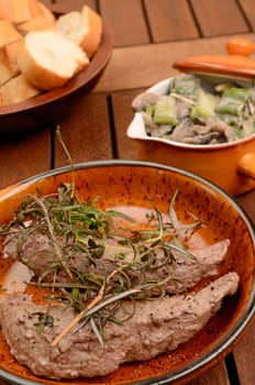 Filet of lamb with fried mushrooms and spring onions
