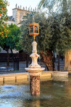 Orange courtyard, famous Mosque of Cordoba Spain which was later converted into a Cathedral.