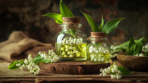 Lily of the Valley Essential Oil in a Small Bottle, Generative AI, nature