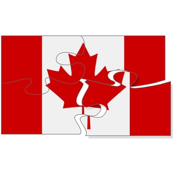 Concept illustration showing a flag of Canada being assembled from puzzle pieces