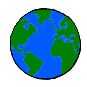 Cartoon illustration showing a painted planet Earth