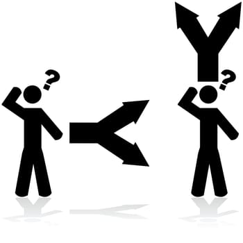 Concept illustration showing a person in doubt when faced with two options