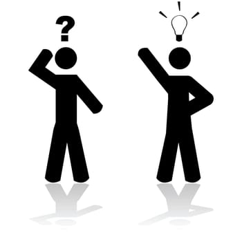 Concept illustration showing a man in doubt and another one having an idea