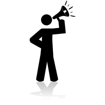 Icon illustration showing a stick figure holding a megaphone