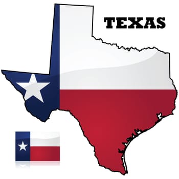 Map and flag of the state of Texas, in the United States of America