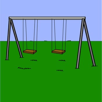 Cartoon illustration showing an abandoned playground swing set