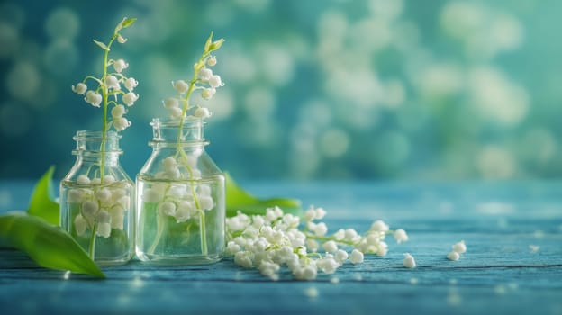 Lily of the Valley Essential Oil in a Small Bottle, Generative AI, nature