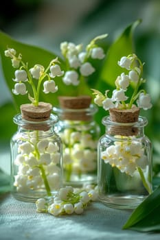 Lily of the Valley Essential Oil in a Small Bottle, Generative AI, nature