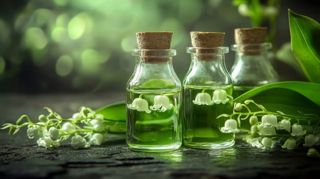 Lily of the Valley Essential Oil in a Small Bottle, Generative AI, nature