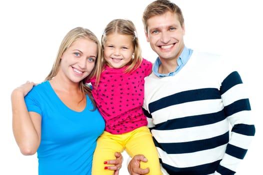 Family portrait on a white background. Complete family