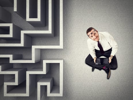 businessman and 3d abstract maze