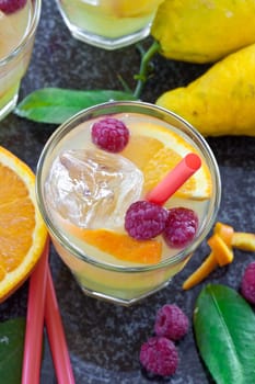 Lemonade in glazes of fresh lemons,oranges and raspberries with ice cream