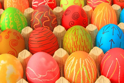 many colorfully decorated Easter eggs