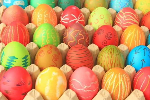many colorfully decorated Easter eggs