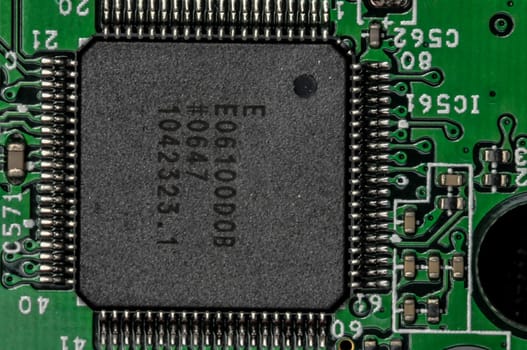 Printed Green Circuit Board With Electrical Components