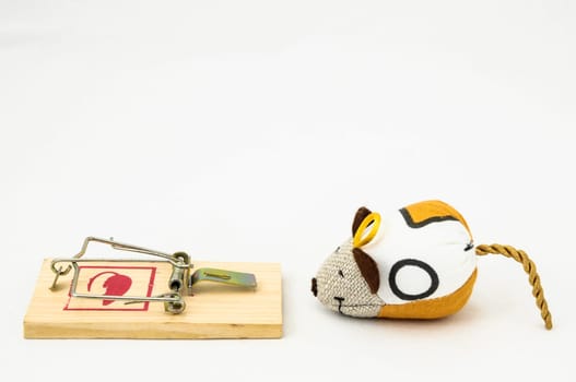 Wooden Mouse Trap on a White Background