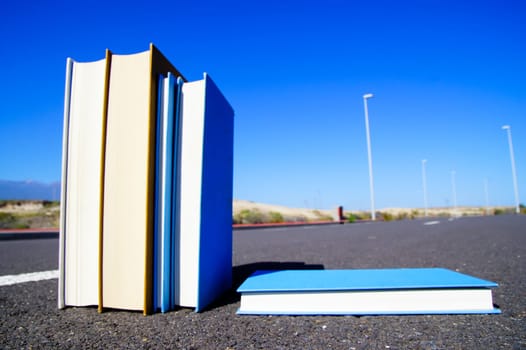On the Road Literature Concept Books over Asphalt