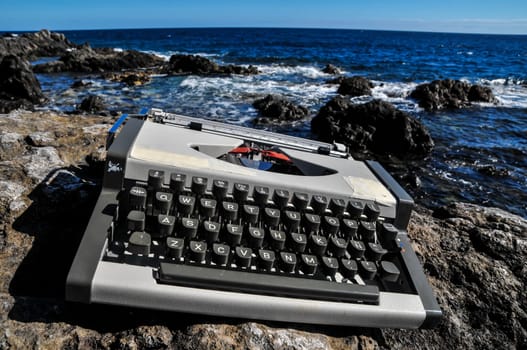 Old Ancient Vintage black and white Travel Typewriter