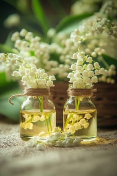 Lily of the Valley Essential Oil in a Small Bottle, Generative AI, nature