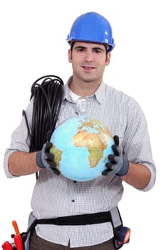 craftsman holding a globe