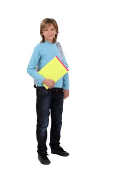 Schoolboy holding folders
