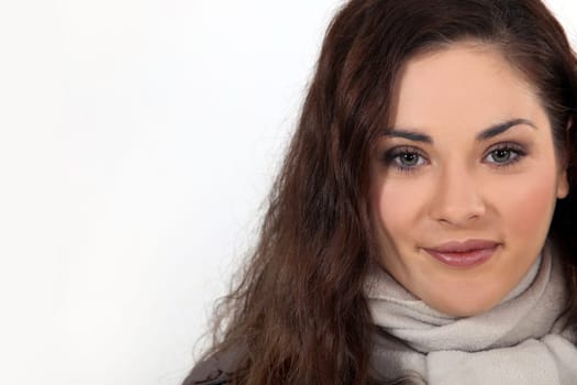 Brunette in studio wearing scarf