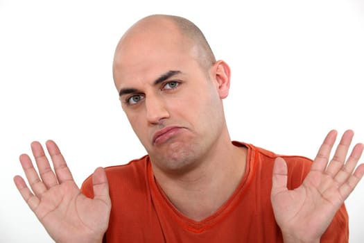 Man holding his hands up