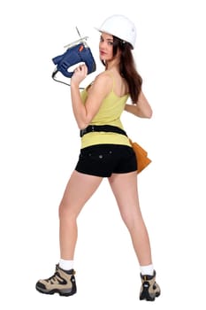 Woman holding band saw