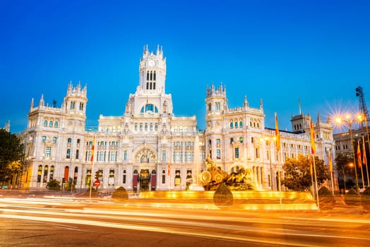 Plaza de la Cibeles (Cybele's Square) - Central Post Office (Palacio de Comunicaciones), Madrid, Spain.