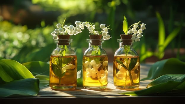 Lily of the Valley Essential Oil in a Small Bottle, Generative AI, nature