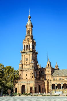 view of the North Tower at The Plaza de Espana Spain Square, Seville, Spain