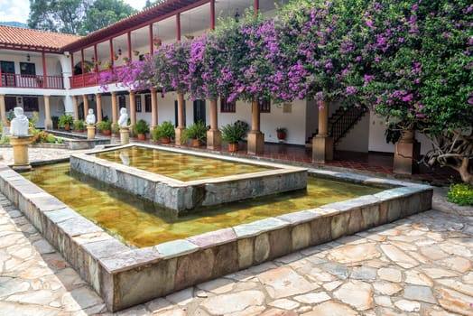 Inner courtyard of La Candelaria Monastery near the town of Raquira in Boyaca, Colombia