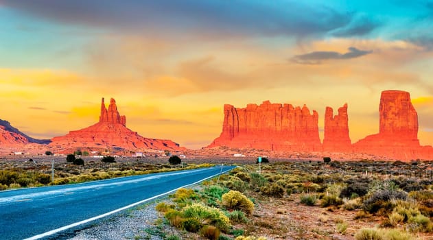 famous long road in front of Monument Valley, USA