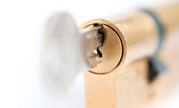 Detail of the key and plug - locked - cylinder lock - under lock and key - sense of security