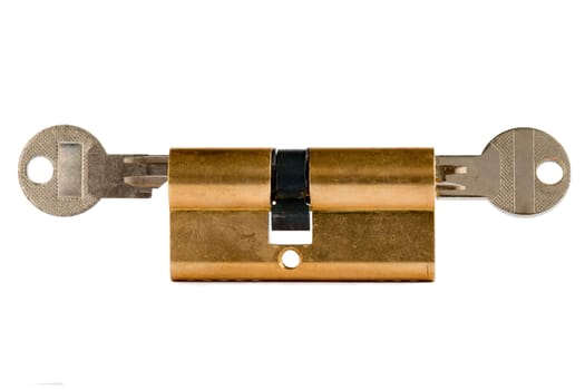 Detail of the key and plug - locked - cylinder lock - under lock and key - sense of security
