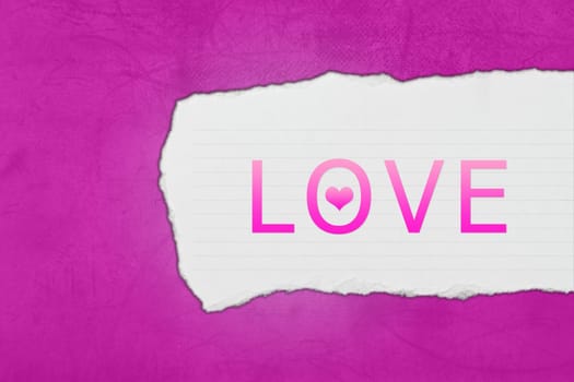 Love with paper tears on pink texture