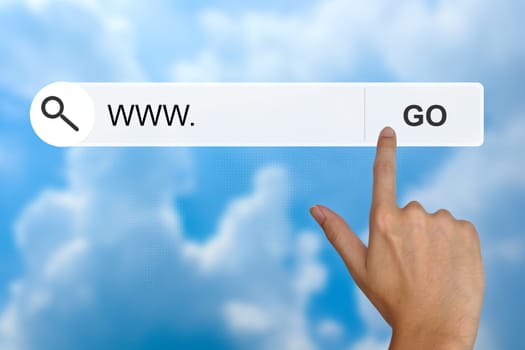 hand click www or world wide web button on search toolbar