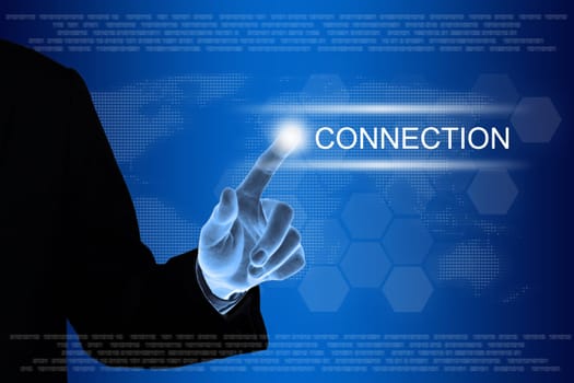 business hand pushing connection button on a touch screen interface
