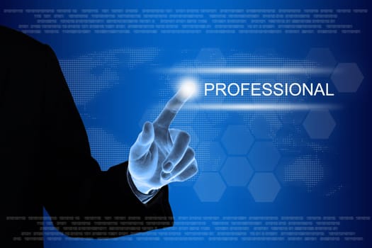 business hand pushing professional button on a touch screen interface