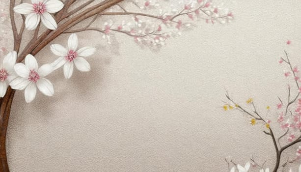 Greeting card template watercolor painting illustration of a delicate brancehs of litle spring flowers blended background. Mockup for invitation card. Generative Ai.