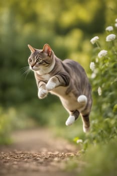 corageous cat jumping outdoors illustration generative ai art