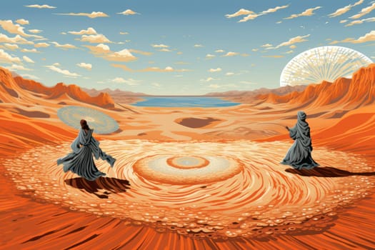 In the enchanting world of fantasy, there exist mystical beings known as whirling sand dervishes.