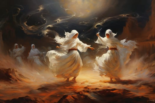 In the enchanting world of fantasy, there exist mystical beings known as whirling sand dervishes.