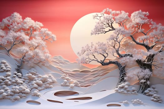 An exquisite winter composition, expertly capturing the tranquil allure of recently fallen snow draping over trees, landscapes, and architectural structures.
