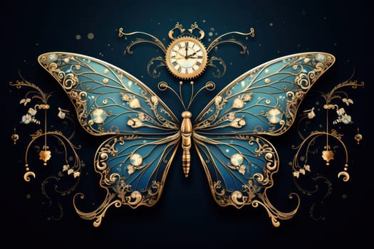 An enchanting portrayal of ethereal clockwork butterflies, fluttering gracefully with intricate precision, each adorned with intricate gears and delicate wings that shimmer with fantastical hues.